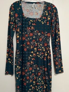 Mudd Women’s Deep Teal Floral Long-Sleeve Bodycon Mini Dress - Size XS